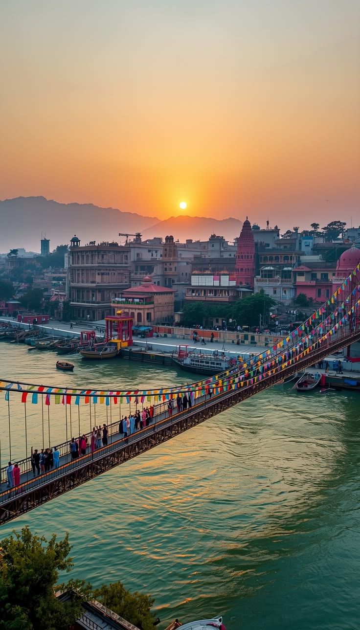 Ganga River Sunset 🌅 _ Peaceful Bridge View in India